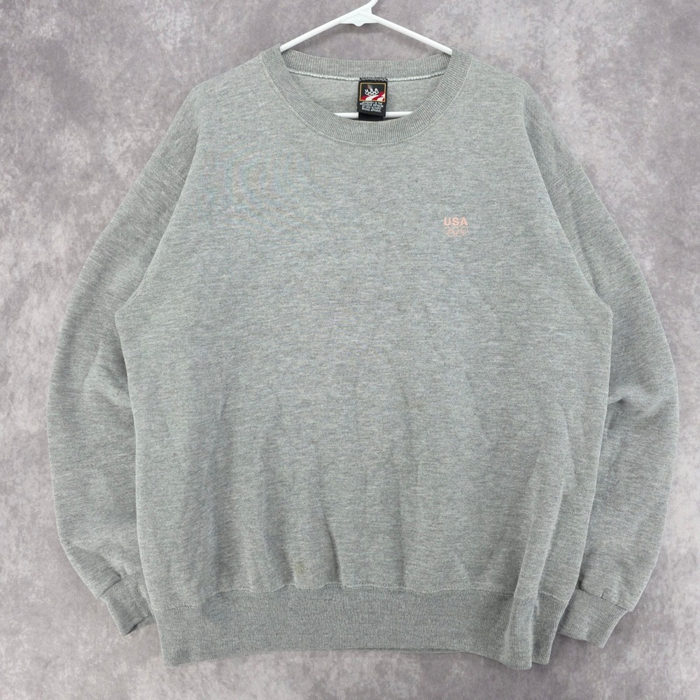 Vintage USA Olympic Sweatshirt Mens LT Gray Crewneck JCPenney Embroidered Logo